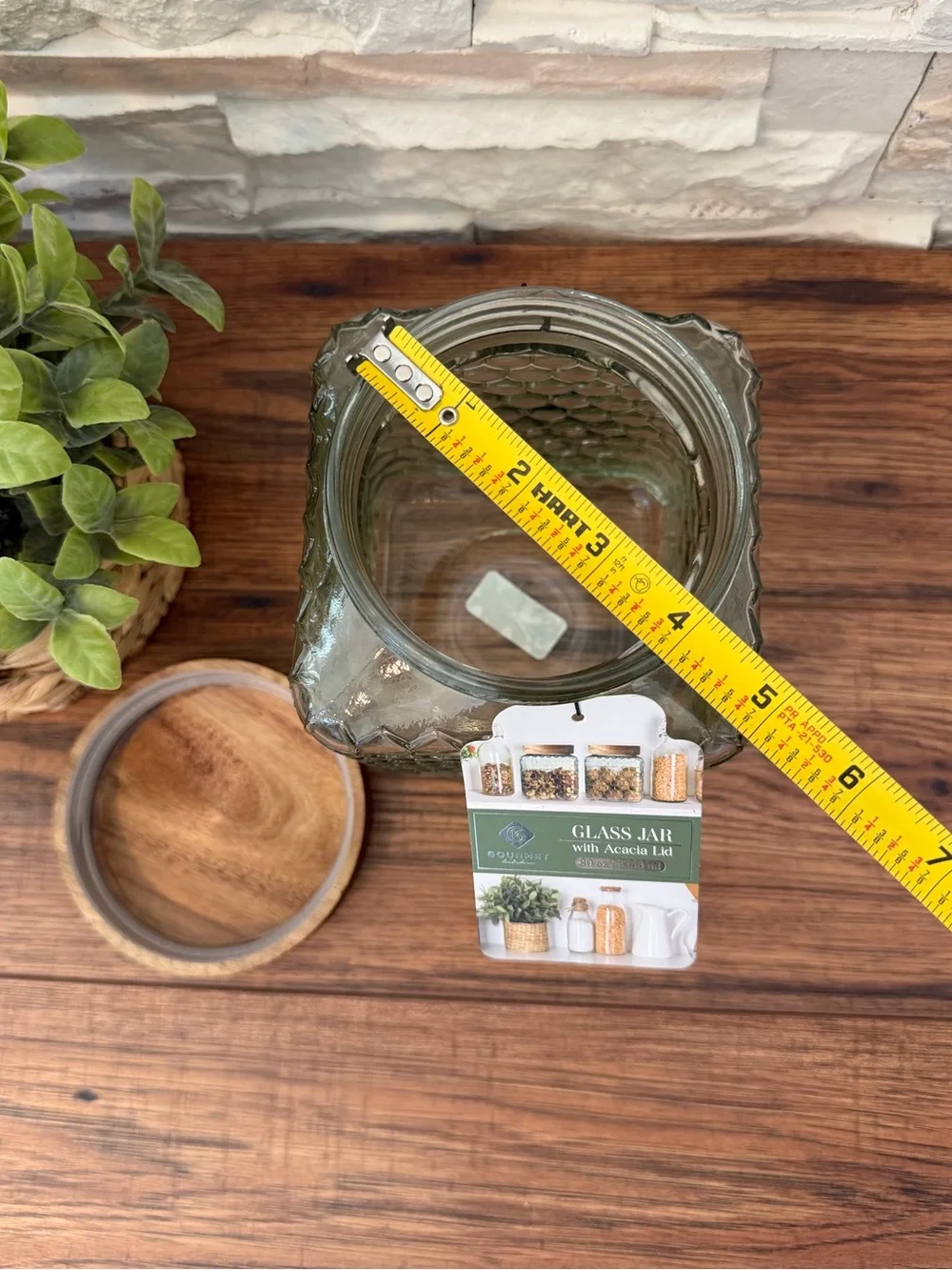 🆕 Set of 2 | Green Honeycomb Glass Jars with Wooden Lids!